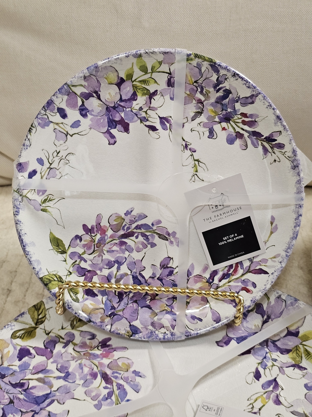 12-NWT RACHEL ASHWELL WISTERIA DESIGN MELAMINE DINNER/SALAD/PASTA PLATES SET - Picture 4 of 11